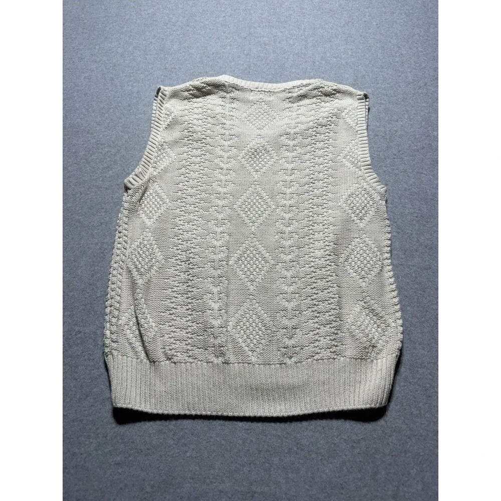 Vintage Norman Shirtmakers Cotton Knit Sweater Vest Cream Size XL Mens
